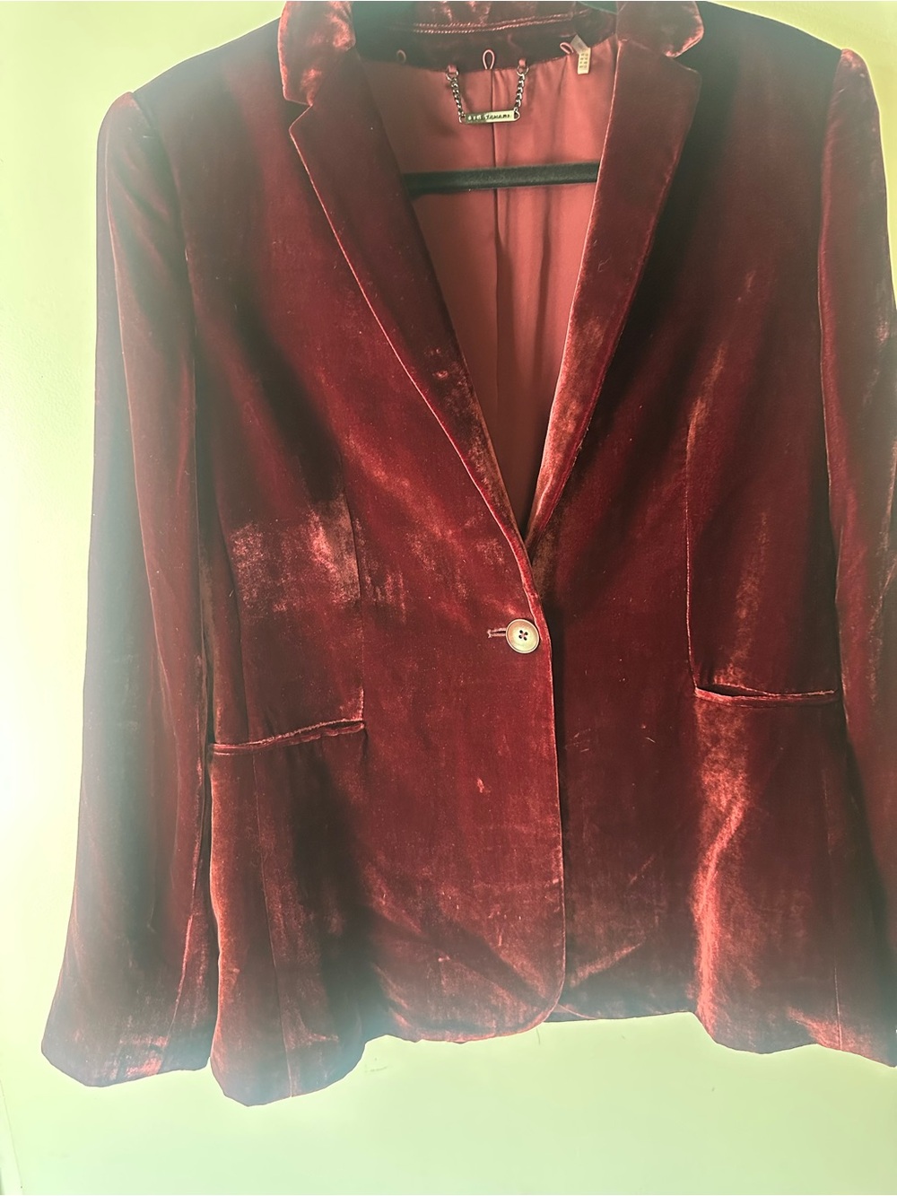Elie Tahari Women’s Size 12 Burgundy Velvet Blazer Single Button Jacket